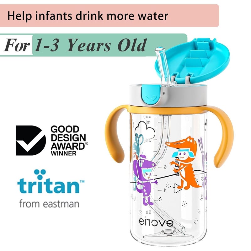 evorie Tritan Spill Proof Toddler Straw Sippy Cup, 10 oz for Baby and Toddlers 1-3 Years Old, No Spill Straw Water Bottle with Removable Handles, Ideal for School, BPA-Free (Imaginations) - Image 2